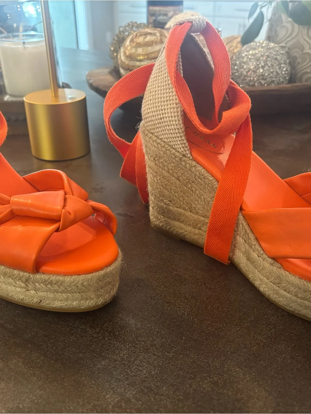 Cole Haan Orange Ankle-Tie Espadrille Wedges